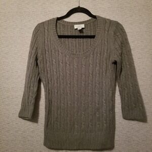Ann Taylor Loft Womens Sweater Gray Small 3/4 Sleeve Acrylic Blend w/Rabbit Hair